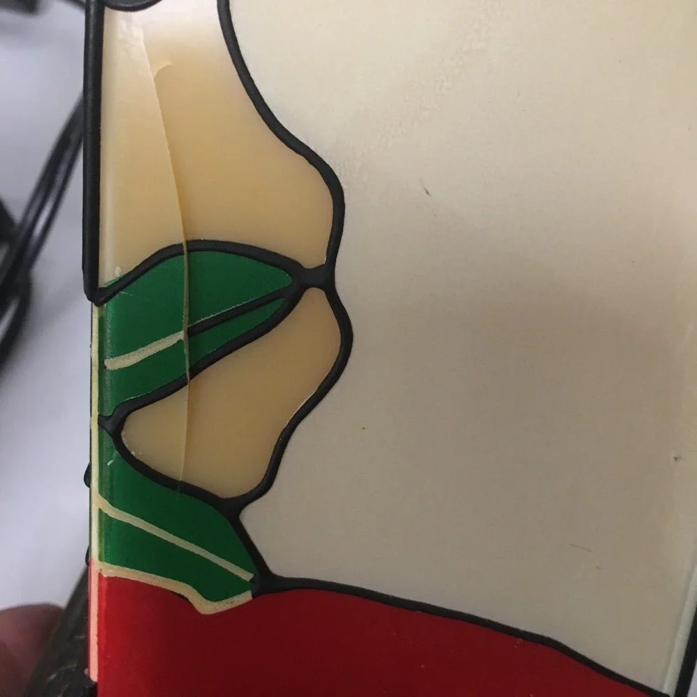 Vtg Christmas Santa Lamps Plastic Stained Glass Look Gold Base Read Description